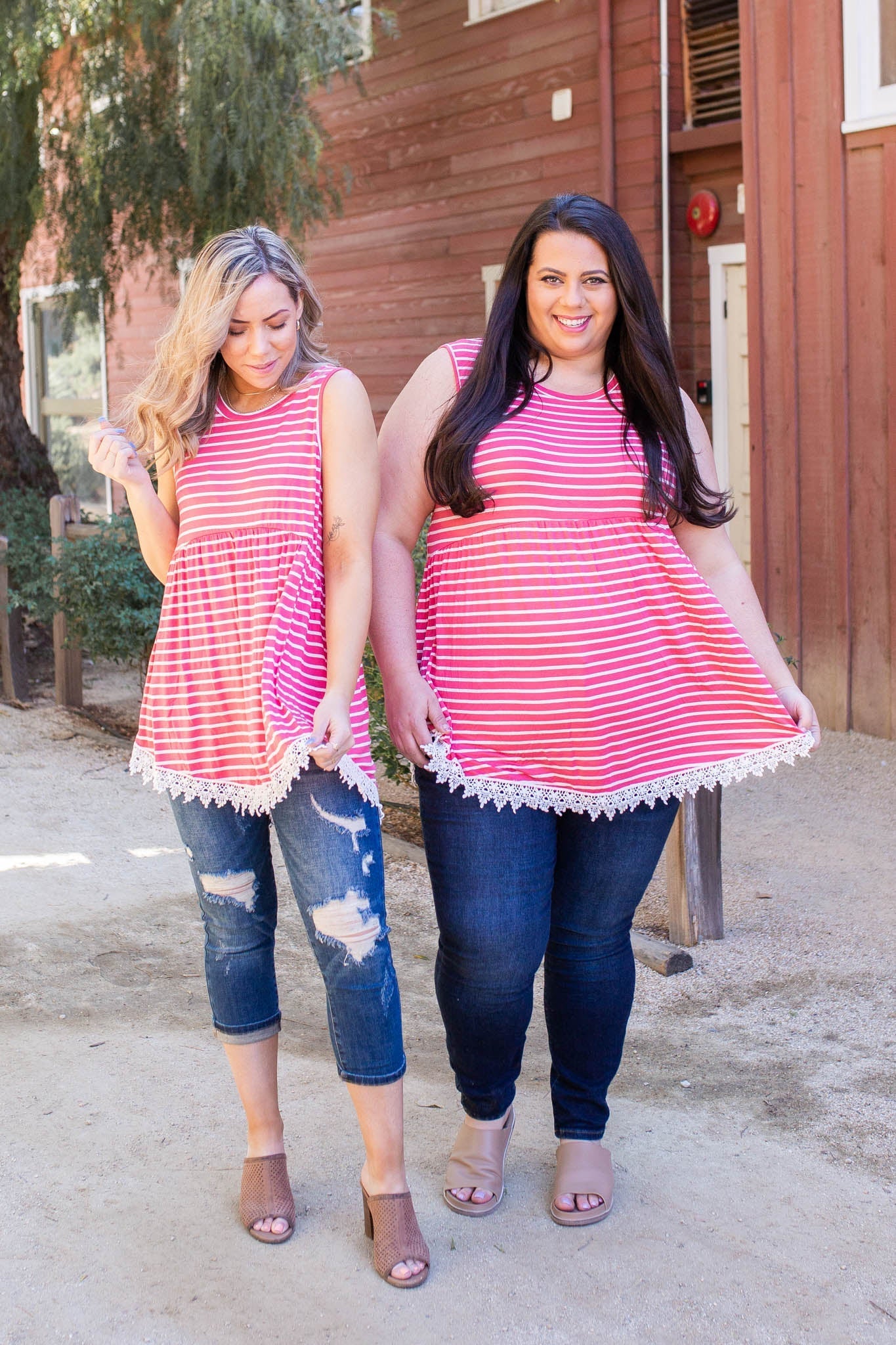 Dainty Laced Coral Sleeveless Babydoll