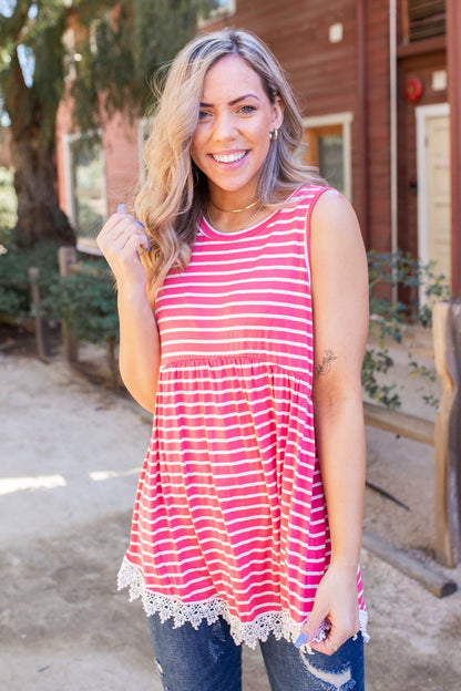 Dainty Laced Coral Sleeveless Babydoll