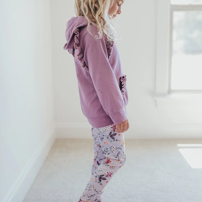 Adorable Sweetness Lavender Floral Ruffle Hoodie Shirt and Leggings Play Set Outfit