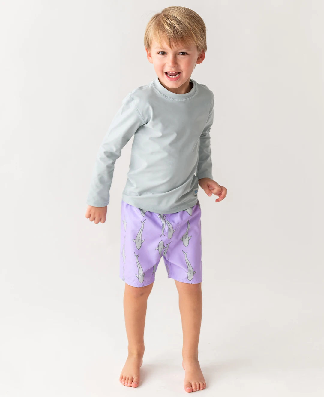 RuggedButts Long Sleeve Rash Guard & Jawsome Swim Trunks Set