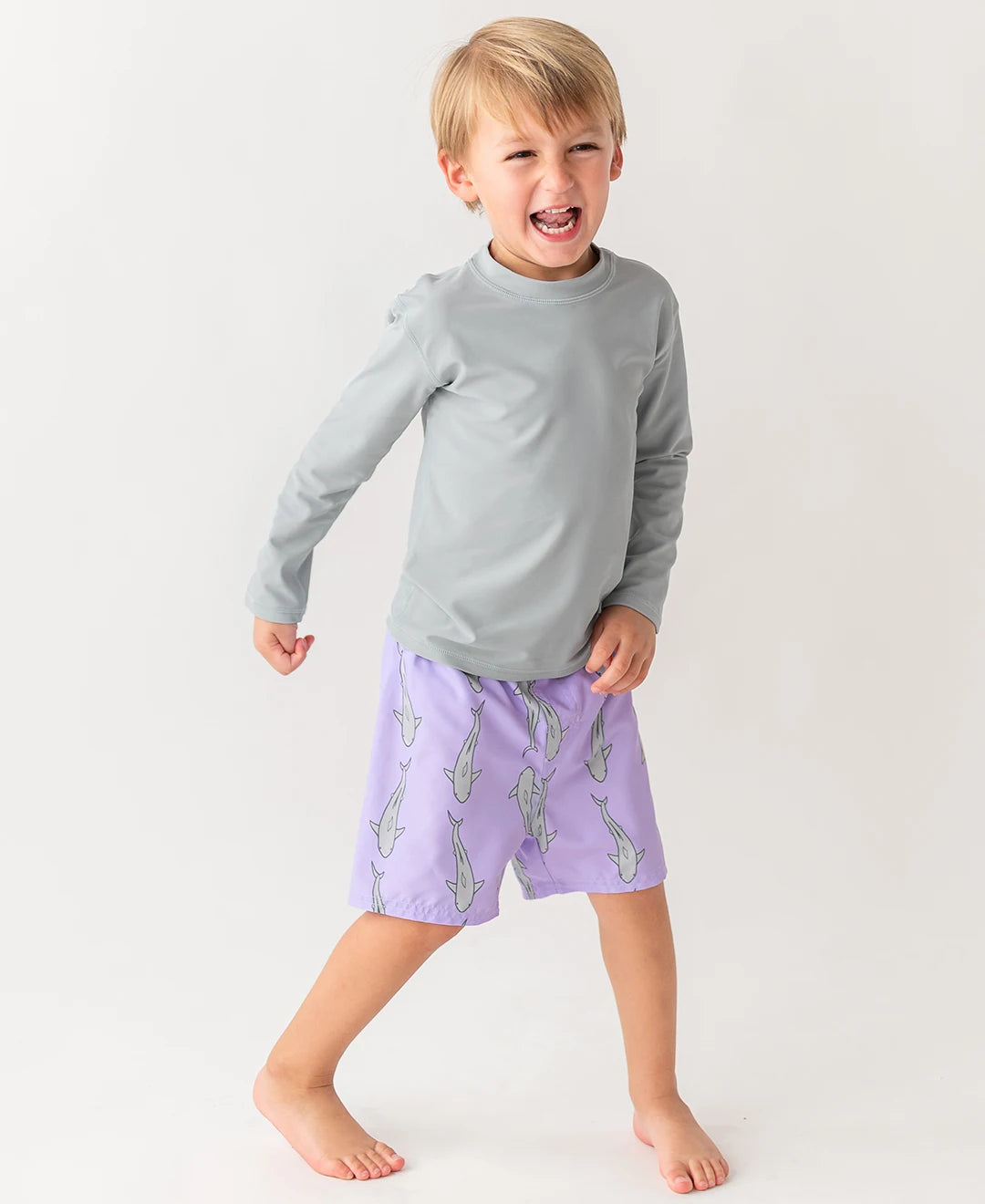 RuggedButts Long Sleeve Rash Guard & Jawsome Swim Trunks Set