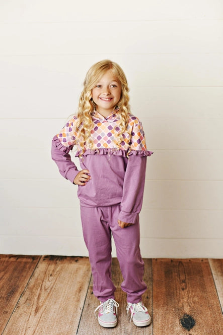 Adorable Sweetness Lavender Ruffle Hooded Sweatshirt Play Set Outfit