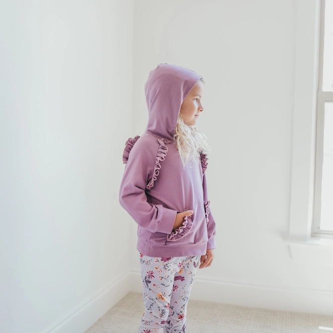 Adorable Sweetness Lavender Floral Ruffle Hoodie Shirt and Leggings Play Set Outfit