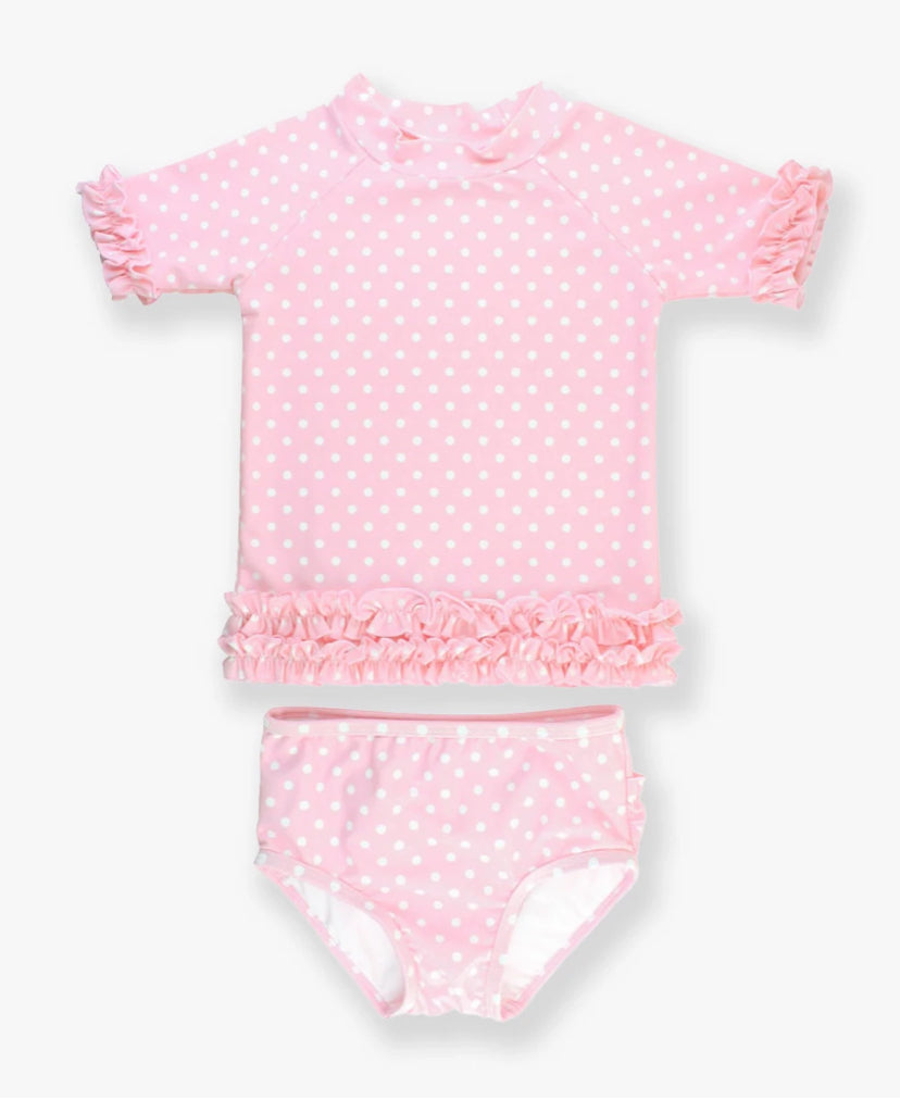 Ruffle Butts Classic Pink and White Polka Dot Swimsuit