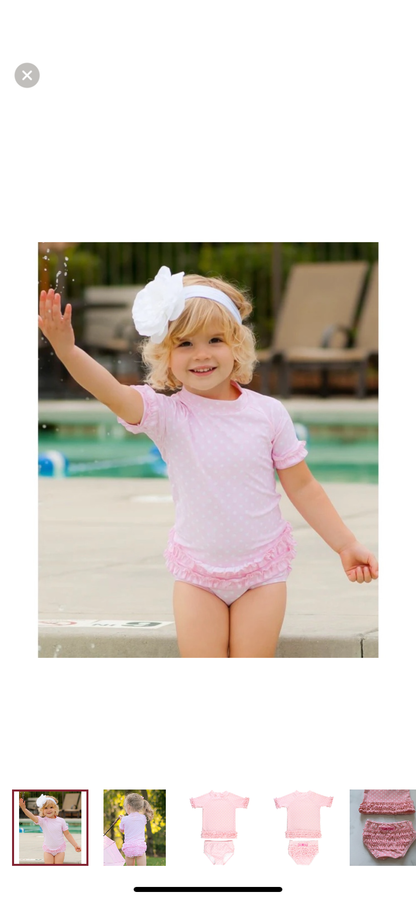 Ruffle Butts Classic Pink and White Polka Dot Swimsuit