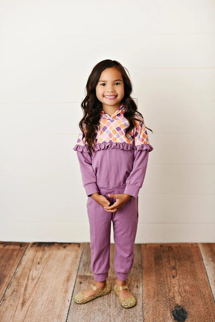 Adorable Sweetness Lavender Ruffle Hooded Sweatshirt Play Set Outfit