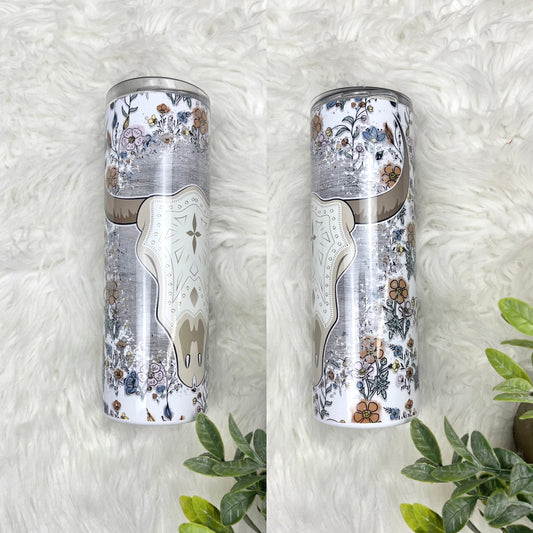 Western skull floral tumbler