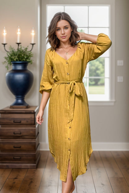 Fall Into Me - Button Down Midi Dress