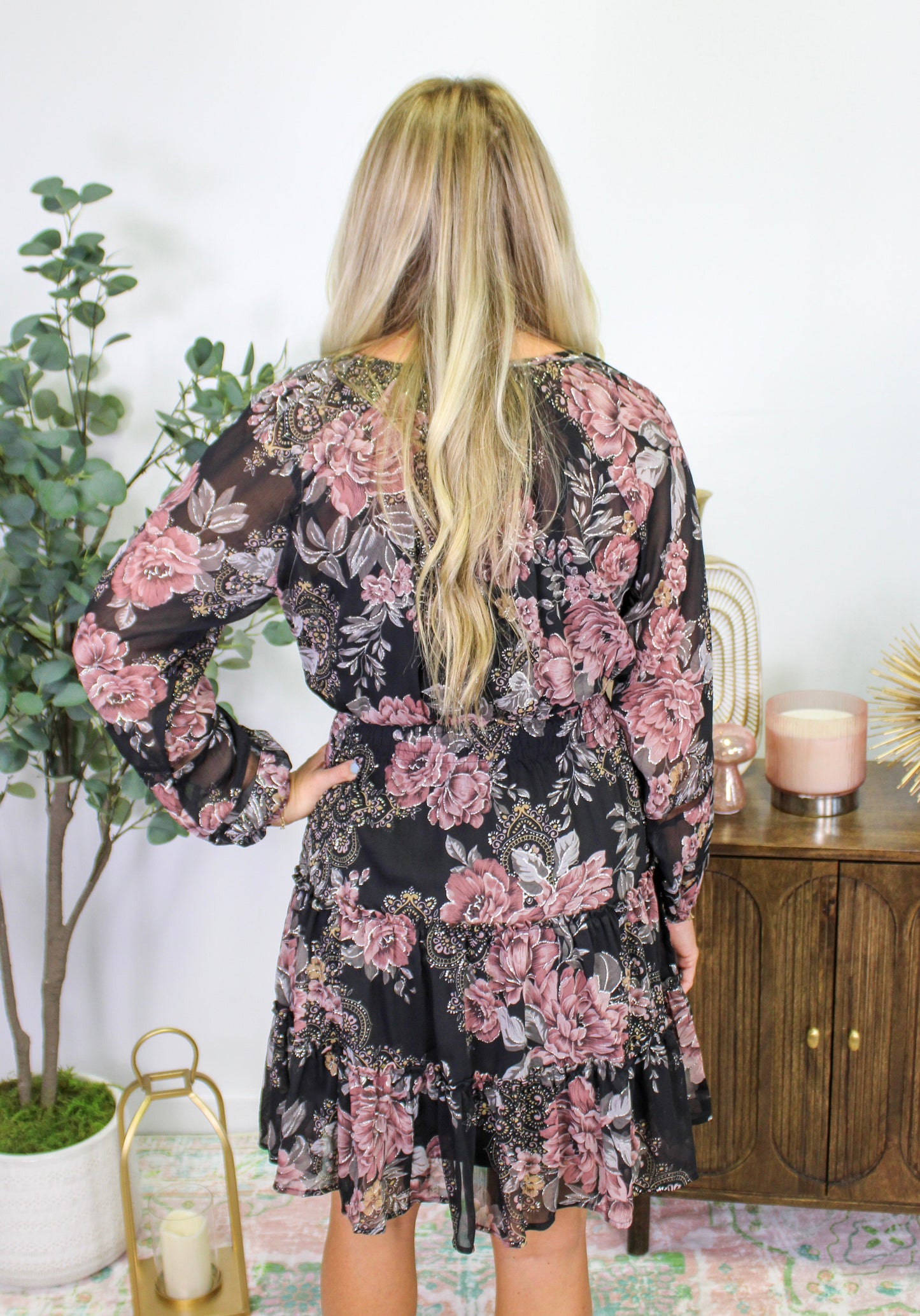 Black Vintage Floral Dress RTS