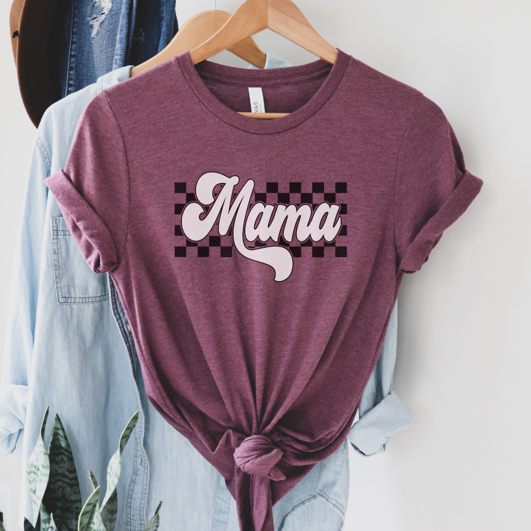 Maroon Checkered Mama Soft Graphic Tee