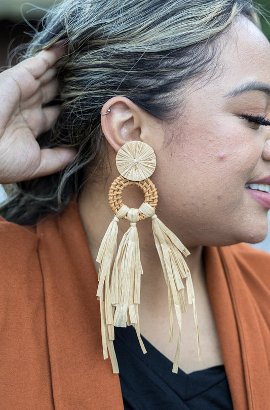 Raffia Fringe Braided Earrings