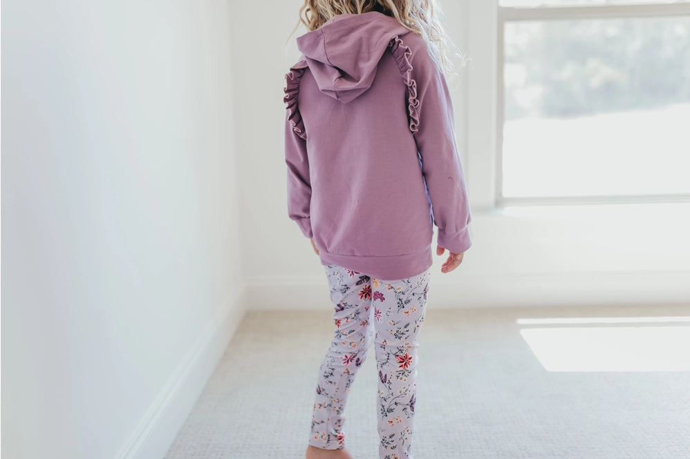 Adorable Sweetness Lavender Floral Ruffle Hoodie Shirt and Leggings Play Set Outfit